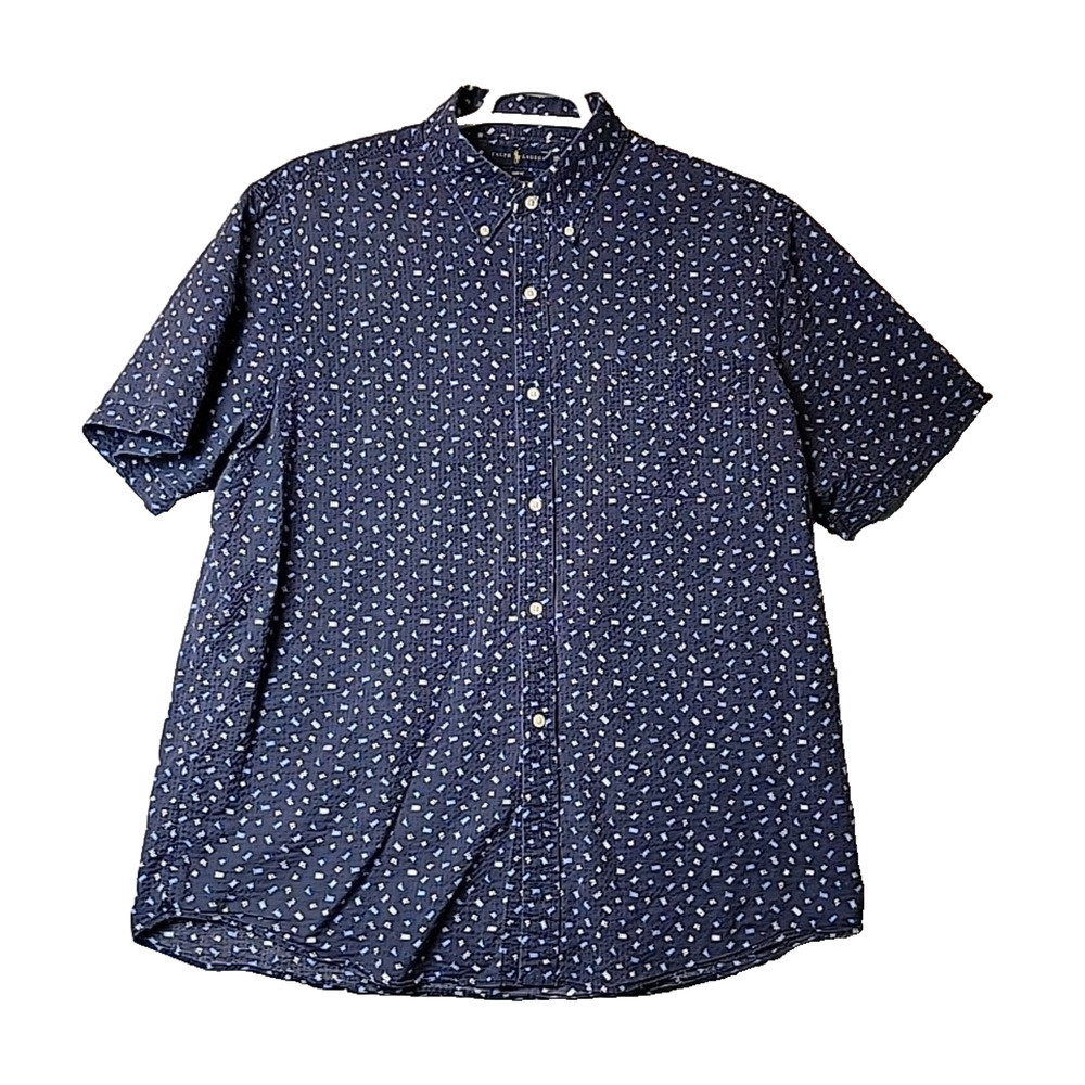 Ralph Lauren Cotton Blue Flags SS Slim Untucked Button Up Casual Shirt Men's XXL